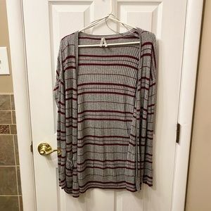 Gray and Maroon Striped Cardigan